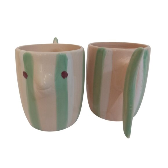 Fish Coffee Tea Mugs Peach Green Tail Handles Ceramic - Picture 7 of 7